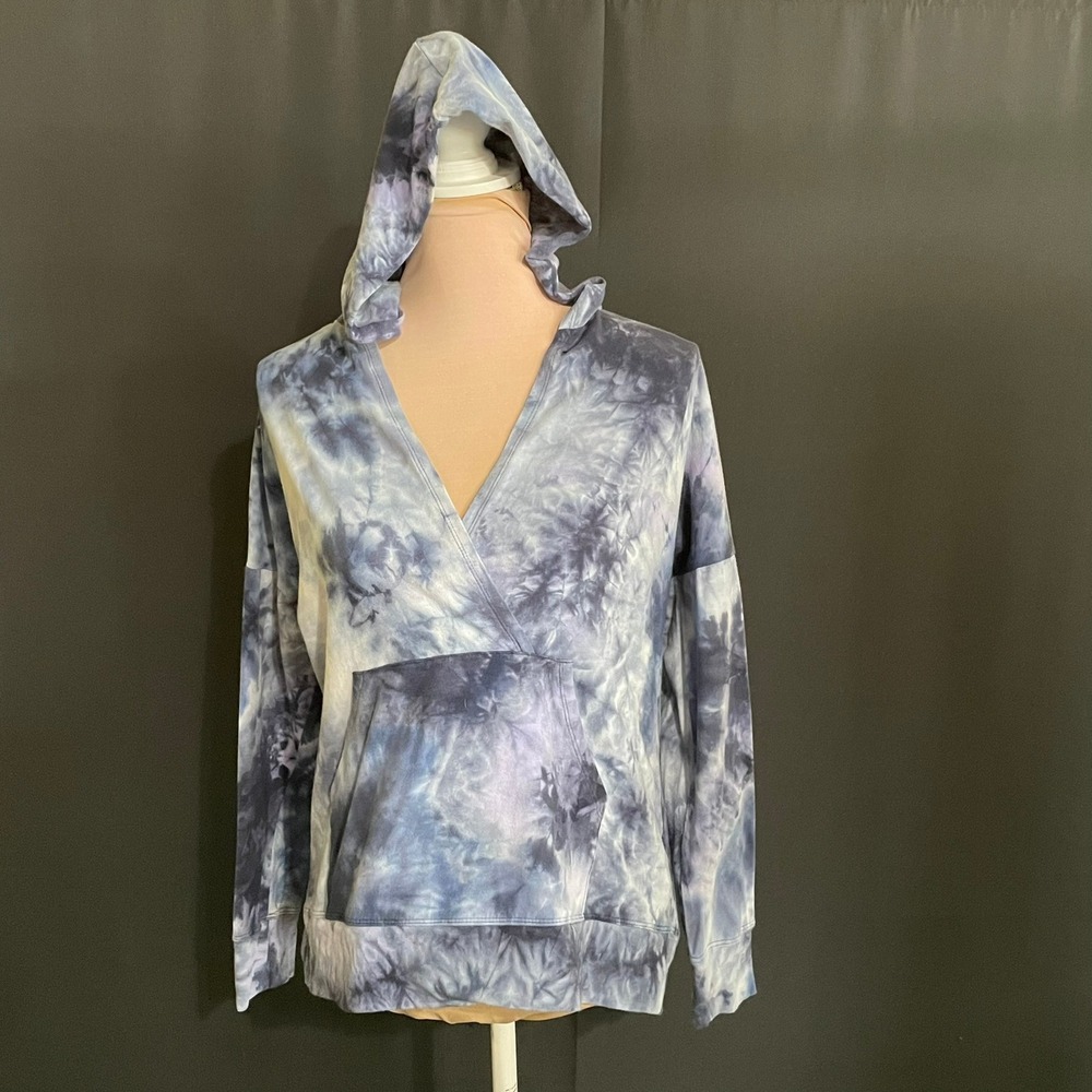 Balance Collection Hoodie Women Medium Blue Tie Dye Crossover V-Neck Pullover